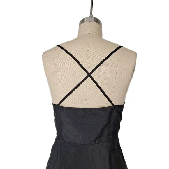 J.Crew Black Silk Taffeta Midi Dress A Line Cocktail Criss Cross Back Lined SZ 8 - Picture 4 of 12